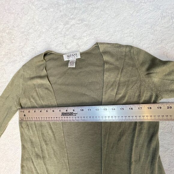 Alfani Petite Womens Size PP Silk Open Front Knit Cardigan Sweater Olive Green - Picture 6 of 8